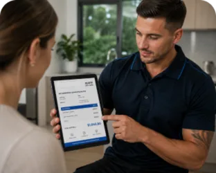 Plumber explaining a service estimate in Ryde